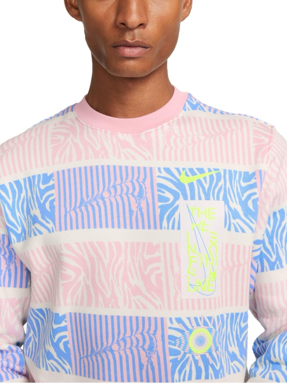 NWOT Nike Pink, Blue Safari Zebra-Stripe Crewneck Sweater Small